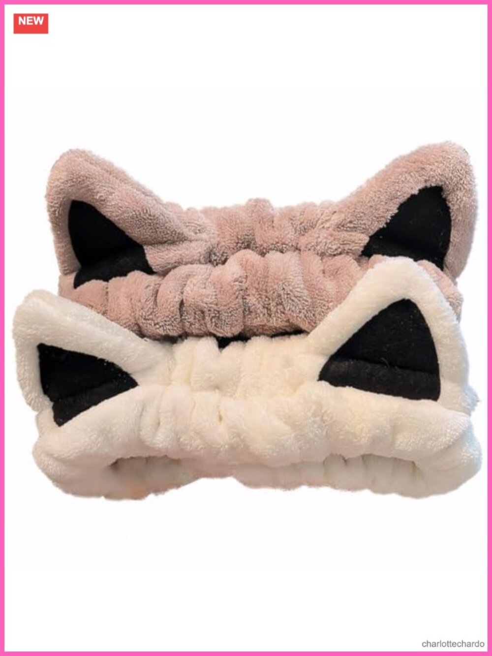 2Pcs Spa Headband Cat Ear Coral Fleece Wash Face Makeup
